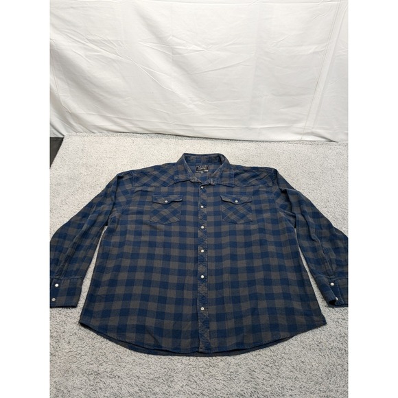 Authentic WorkWear Flannel by Cactus Blue & Gray Plaid Western Check Men's XXL - Picture 1 of 15